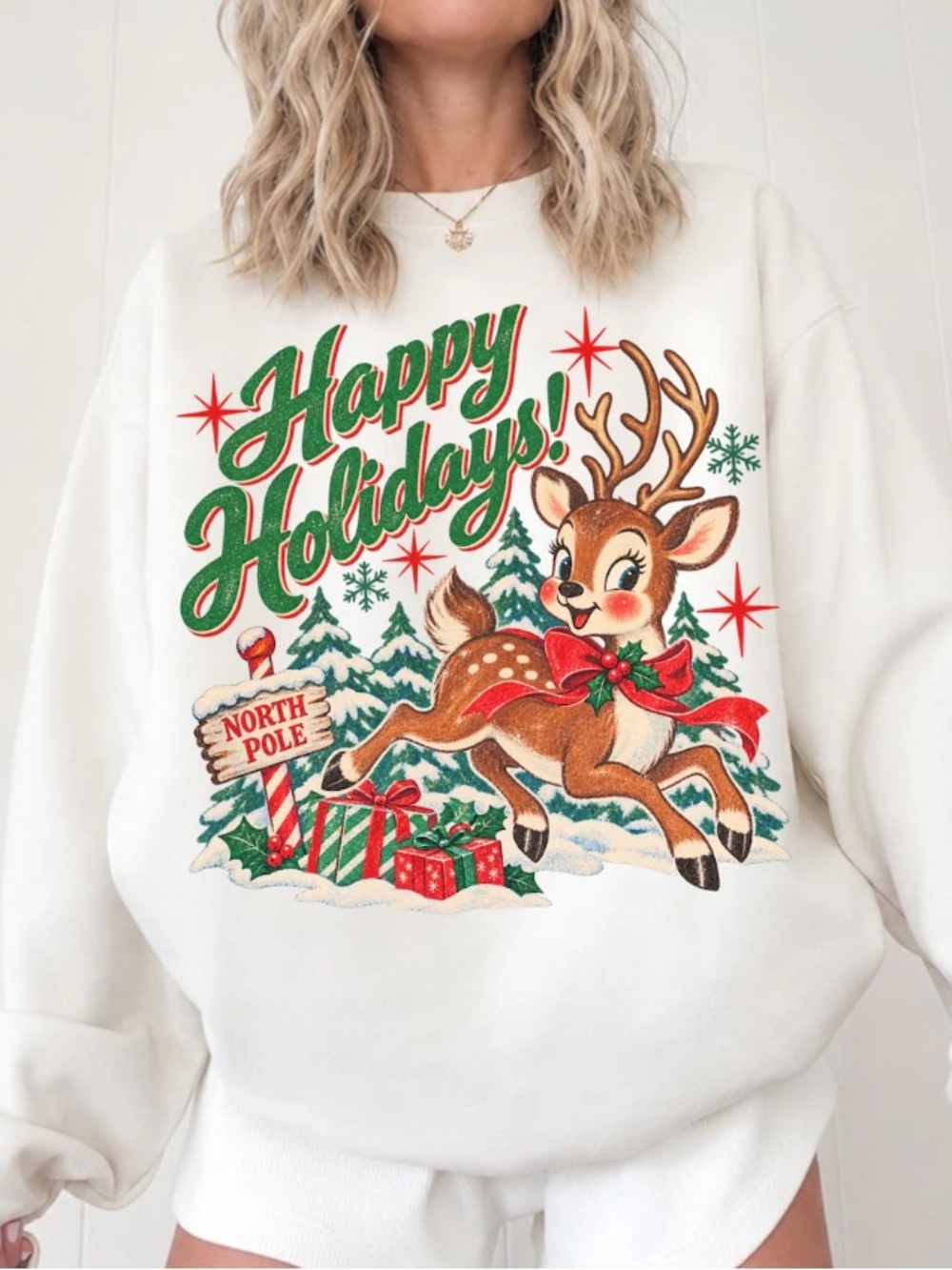 Santa Christmas Sweatshirt Trendy 90s Christmas Crewneck, Cute Reindeer Holiday
